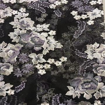 Grey Big Flower Flat Embroidery Fabric