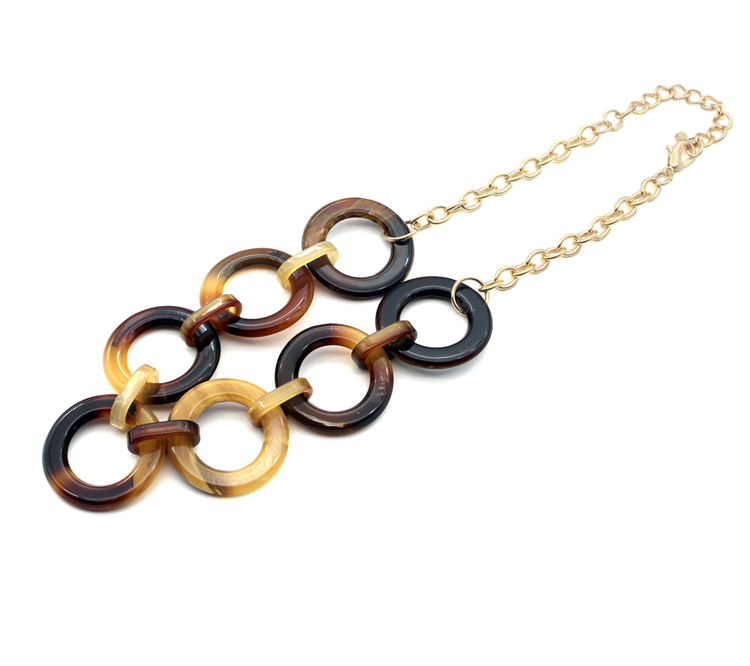 Factory ODM round circle leopard link necklace for women mottled resin chain necklace