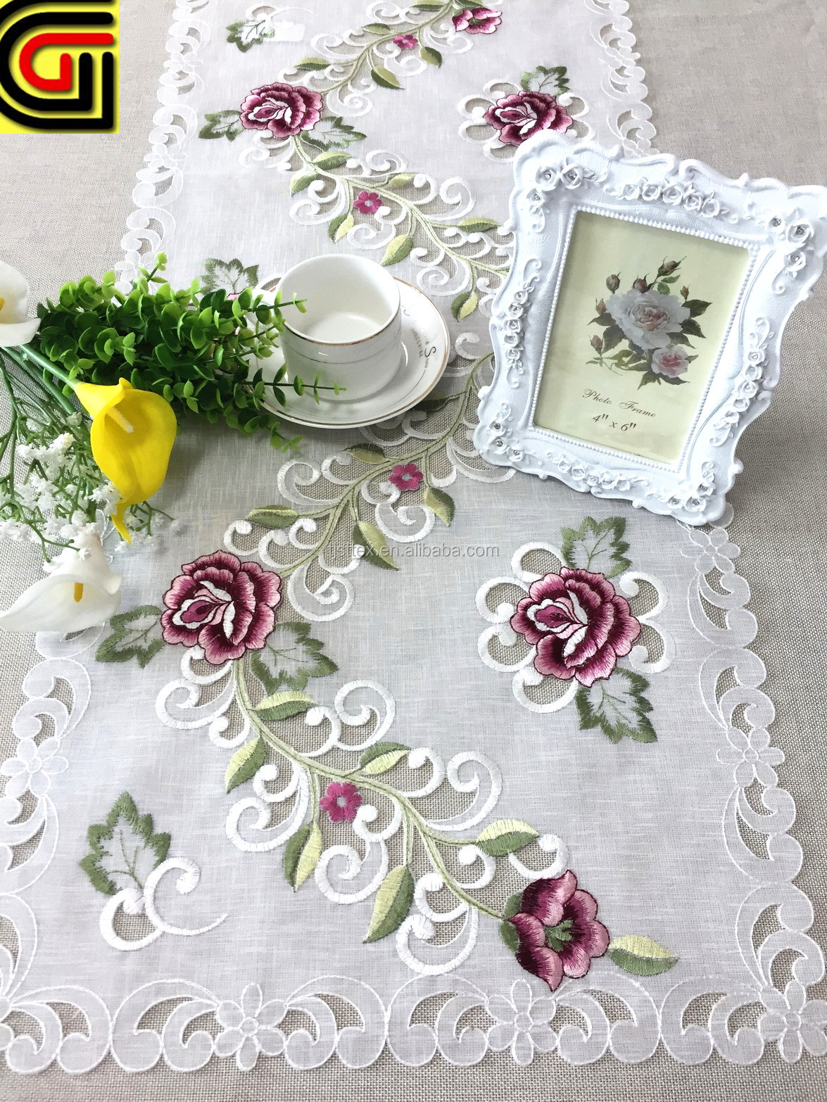 Organza fabric with embroidery table runner table cloth