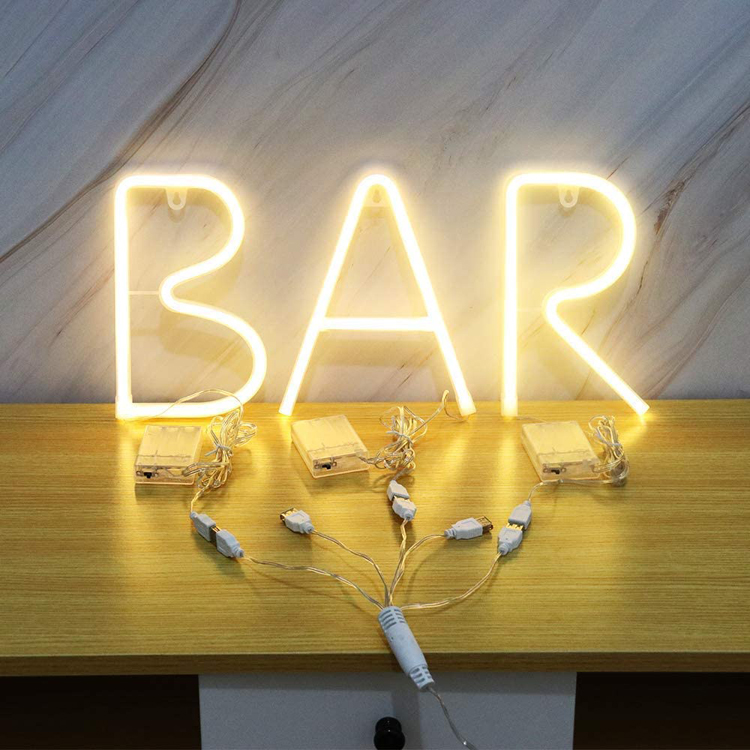 Advertising custom flex neon bar letter sign 3d led light logo signage woll mounted