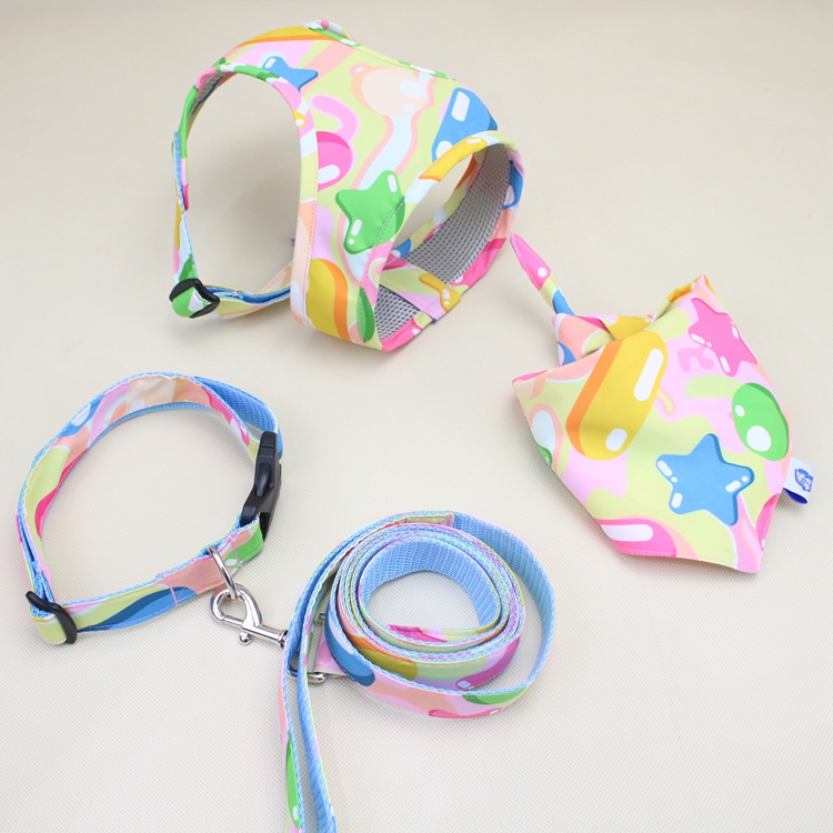 Pet Dogs Colorful Harness Dog Collar Set Leash with Handle Chain Band Harness