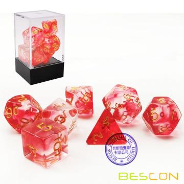 Bescon Crystal Blush Juego de dados de polietileno de 7 piezas, Bescon Polyhedral RPG Dice Set Crystal Blush