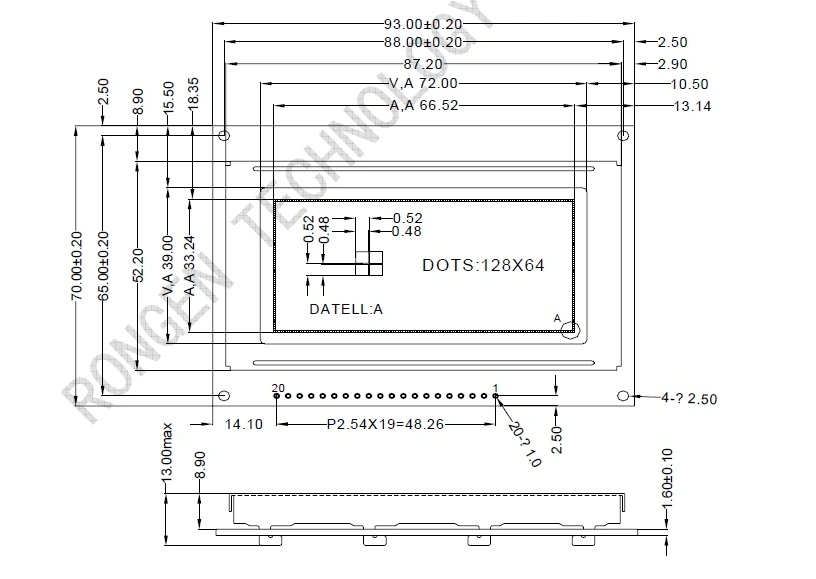 3.1inch Stn LCD Module 128*64 Resolution