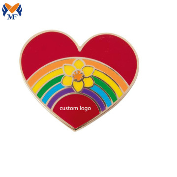 Pin de esmalte de coração de arco-íris com design personalizado de metal