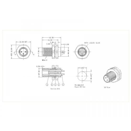 M8-XP-M-193 M8 2 ~ 8P MANNELIJKE LOCK VOORGEVOERDE SOLOPER