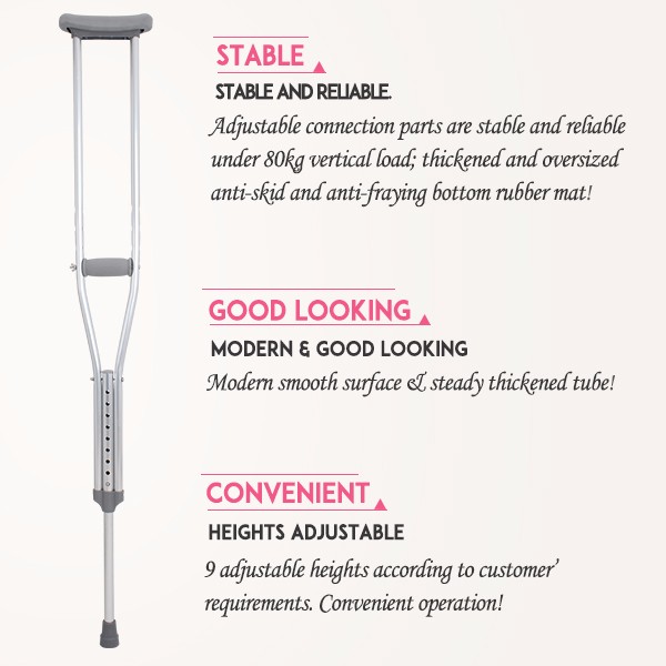 Folding lightweight stainless disabled under arm crutches