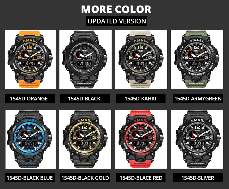 SMAEL 1545 Men Japan Digital Watch Analog Digital Luxury LED Display Rubber Sport Watches For Men