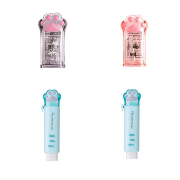 Kawaii Cat Paw Pencil Sharpener Set with Retractable Erasers