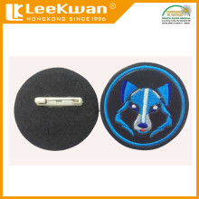 custom leather patch with pin,pin-on leather patch,embroidery leather wolf logo pin patch