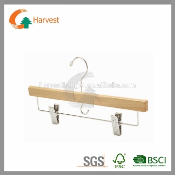 Wooden natural pants hangers with clips