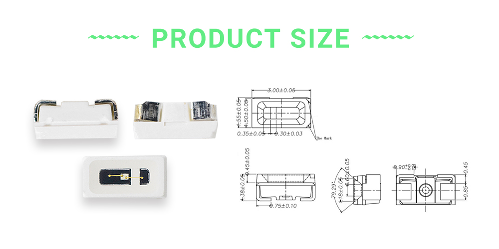 Size of 3015YGC57D7L12 570nm LED Emitters 3014 Side View LED SMD LED 575nm LED side emitting LED