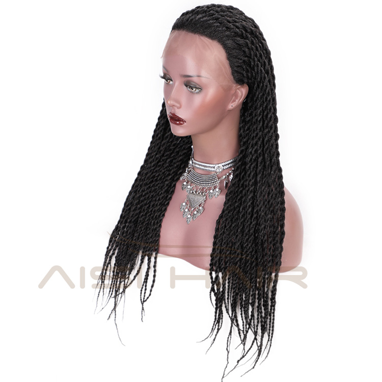 Aisi Hair Twists Long Braiding Lace Front Wigs Natural Black High Temperature Lace Front Synthetic Braided Wigs for Women