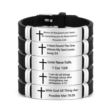 Christian Silicone Bracelet with Bible Scripture and Cross