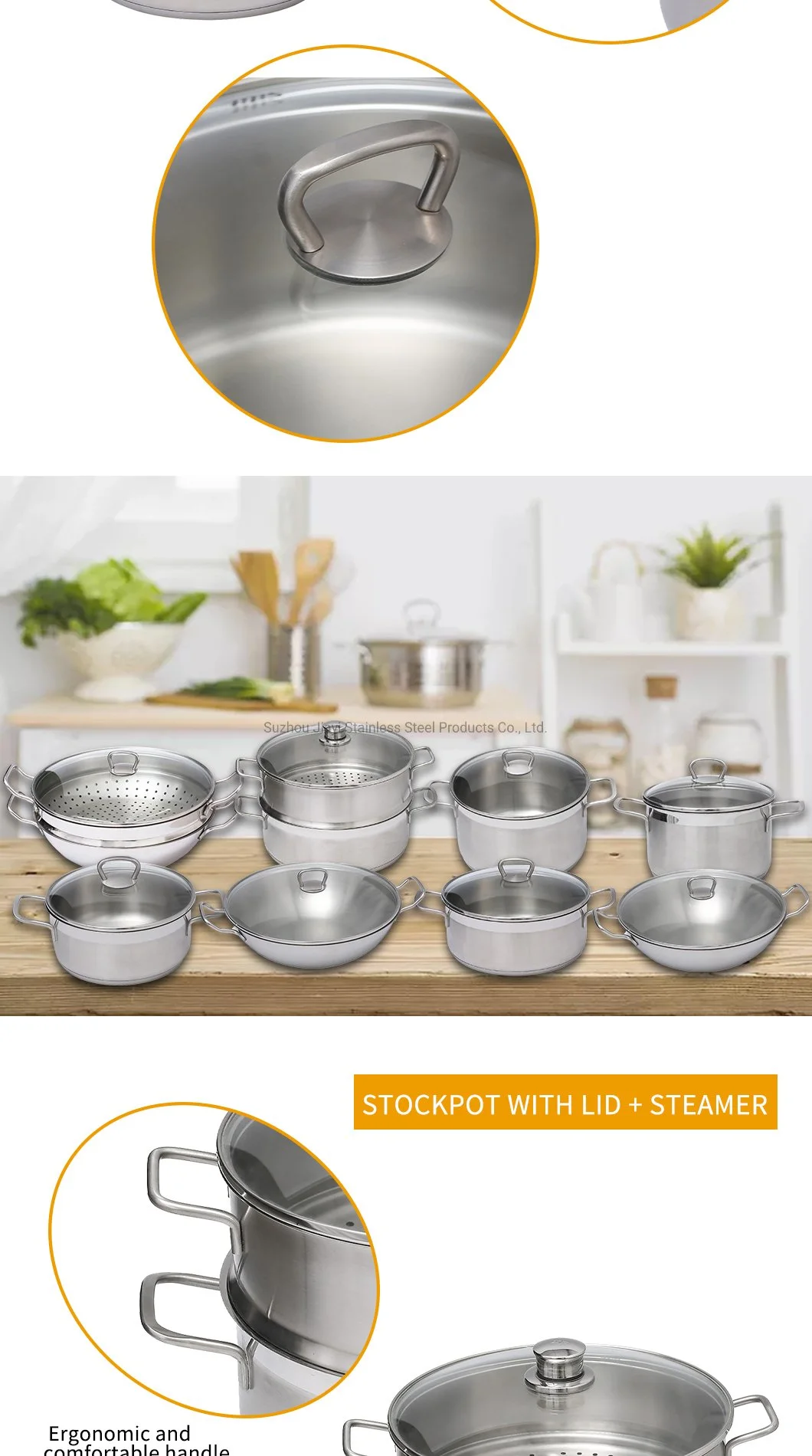 Nouveau design Marmite en acier inoxydable 16-24cm Pot à soupe Ensemble d'ustensiles de cuisine