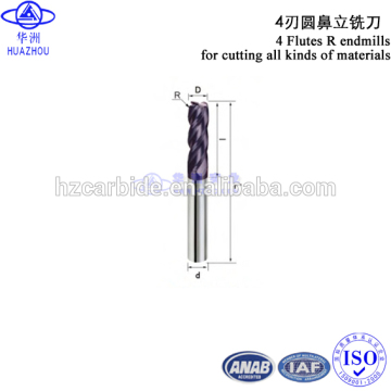 best selling four flutes round nose tungsten carbide endmills cutting tools
