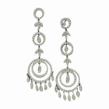 Luxurious Earrings with All White CZ Stones in Rhodium Plating