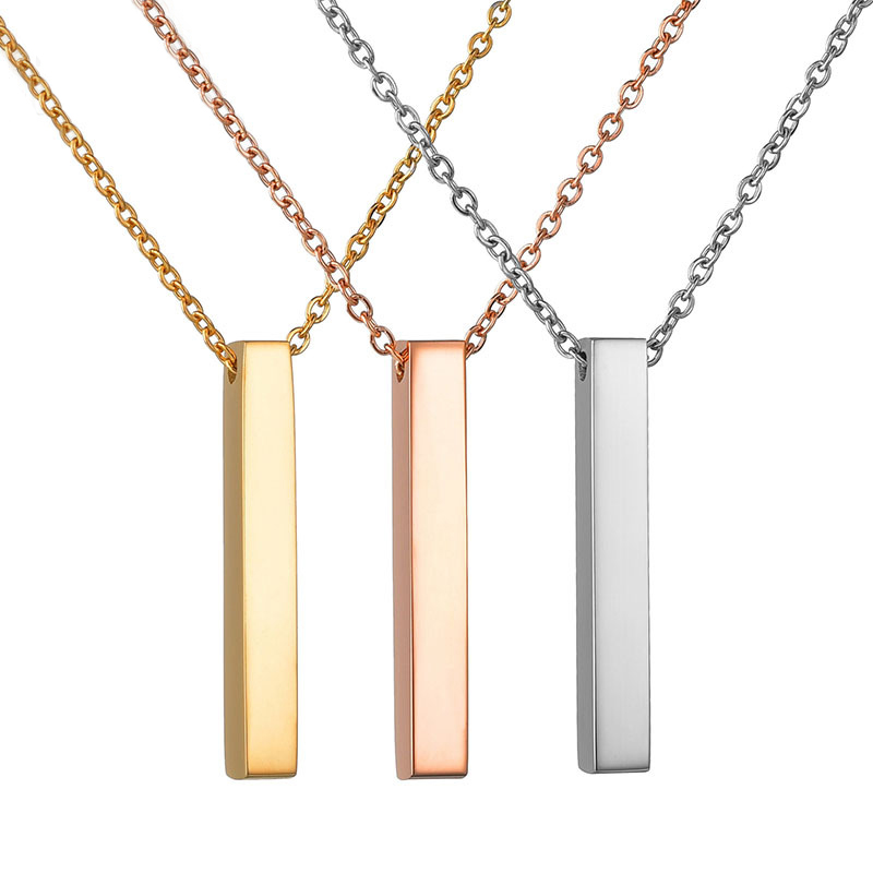 gold/rose gold/silver pleated stainless steel bar pendant necklaces couples custom name necklace jewelry