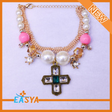 Multi Chains Pearl Accessory Vintage Cross Pendant Bracelet