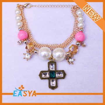 Multi Chains Pearl Accessory Vintage Cross Pendant Bracelet
