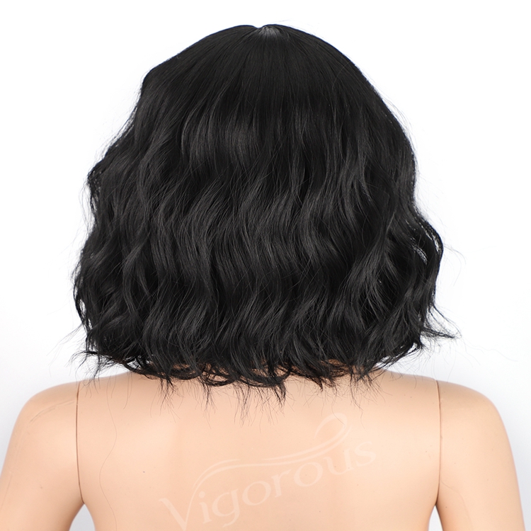Top Sale Vendor Short Wavy Wig Bangs Synthetic Wigs for Women Natural Color Hair Bob Wigs Heat Resistant Fiber
