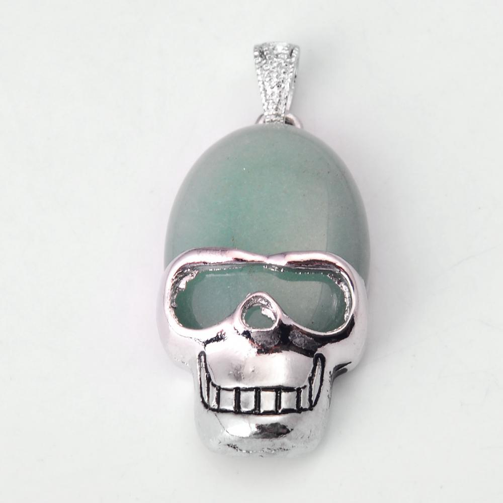 Colgante de aleación de calavera de piedra semipreciosa de aventurina verde