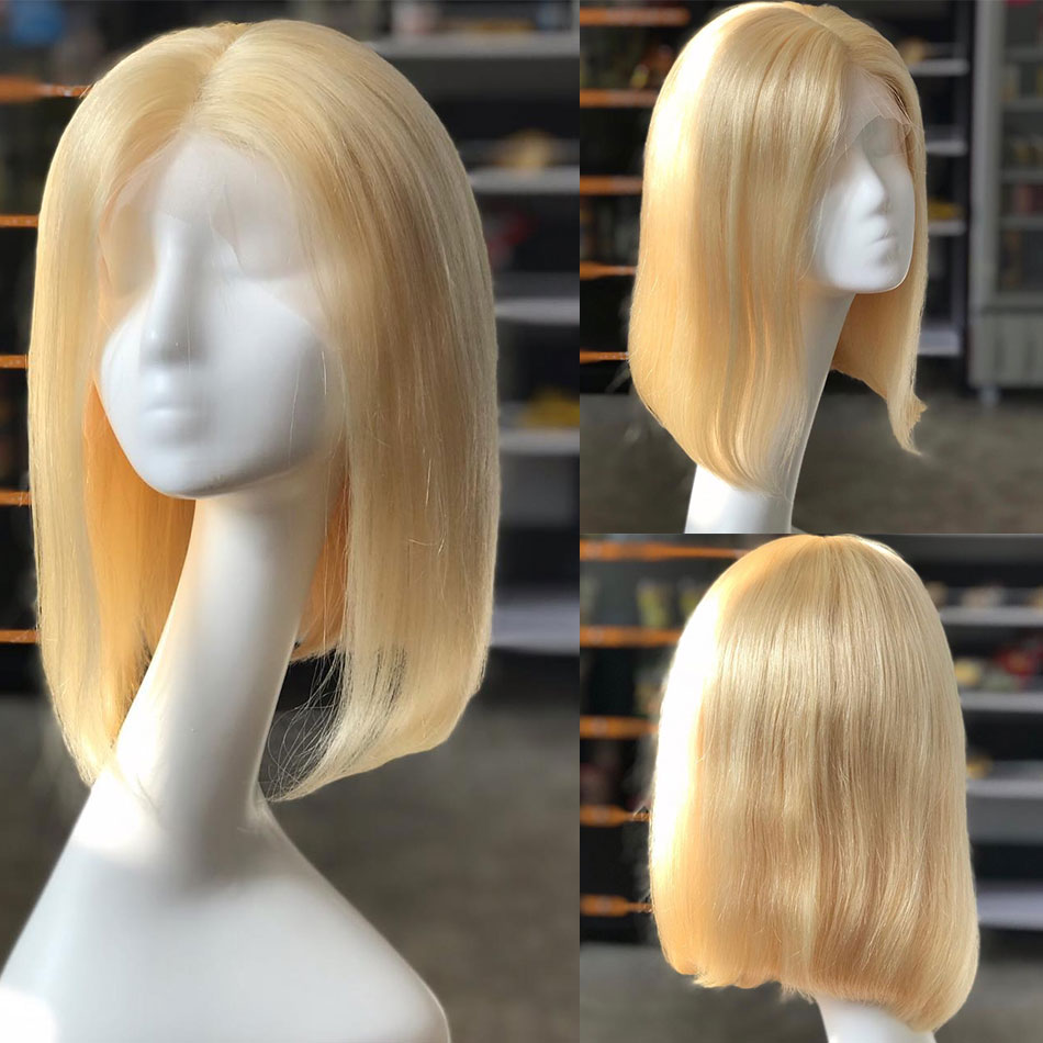 13 by 4 Transparent Lace Blonde bob wigs Human hair lace front virgin hair wigs can be dyed short bob wigs for black women