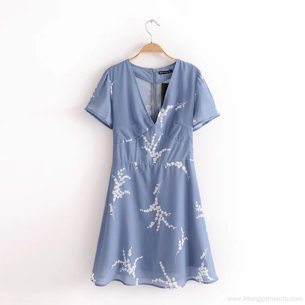 Short Sleeve V-neck Printed Fashion Casual Dress