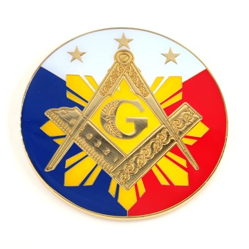 Custom Philippine Flag Masonic Round Metal Emblem for Auto Car