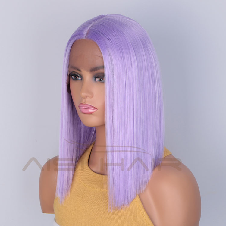 Aisi Hair Medium Long 16 Inch Purple Wig Cosplay Swiss Lace Wig Silky Straight Synthetic Lace Frontal Hair Wigs For Black Women