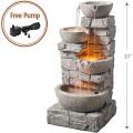 Tiered Bowls Floor Stacked Stone Waterfall Fountain