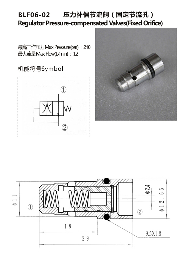 Hydraulic Cartridge pressure load control compensator Valve