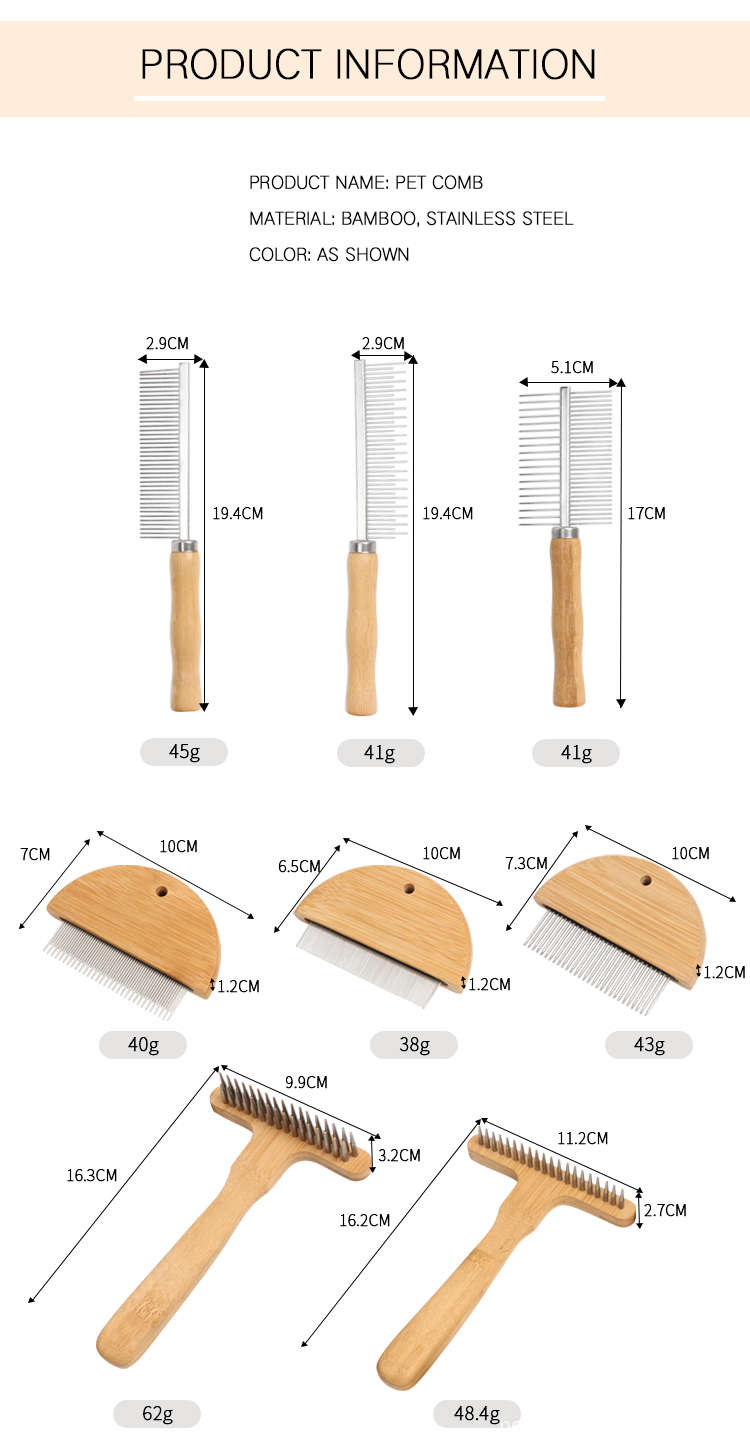 Factory Wholesale Custom Laser Logo Bamboo Wooden Handle Pet Flea Comb Cat Dog Hair Grooming Comb