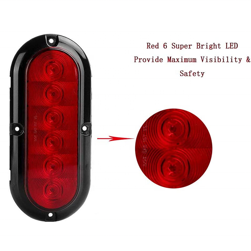2x Red/Amber Oval 5 LED Truck Trailer Tail Lights - Stop/Turn/Tail With Flowing DRL & Smoke Lens