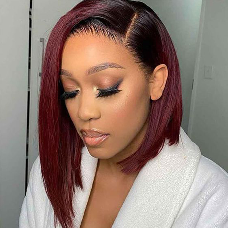 1B/99J Burgundy Straight Bob Wig Glueless Lace Frontal Wigs Ombre Brazilian Human Hair Closure Bob Wigs 13x4/13x6 Lace Wigs