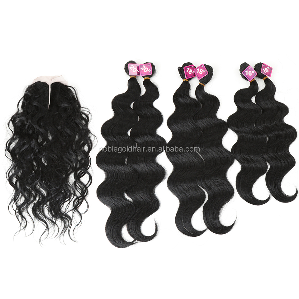 Noble Synthetic Hair 16-20 inch 7Pieces Black Blonde Weaving body wave bundles 6 Bundles With Closure Lace For Black Women