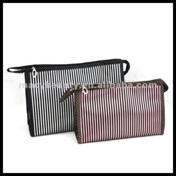 Popular stripe satin cosmetic bags for travellers