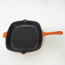Red Enameled Cast Iron Square Grill Pan