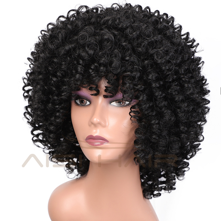 Aisi Hair Top Quality Short Afro Kinky Curly Black Bob Wigs With Bangs Deep Afro Curly Wave Wig Synthetic Wigs For Black Women