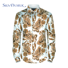 Design Printed Leaves Red Polyester Men Yellow Shirts