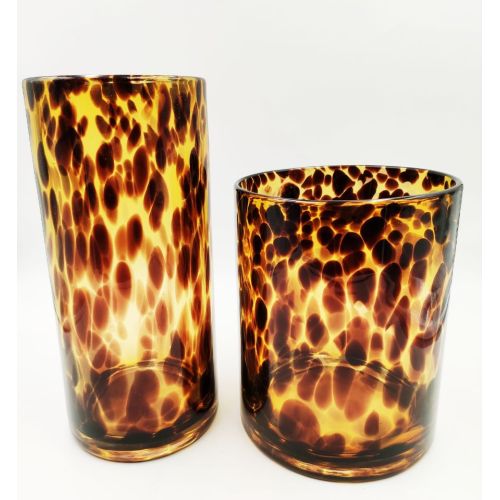 Dark amber color leopard glass candle holder