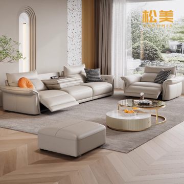 Luxury Cream White Leather Power Reclining Sofa