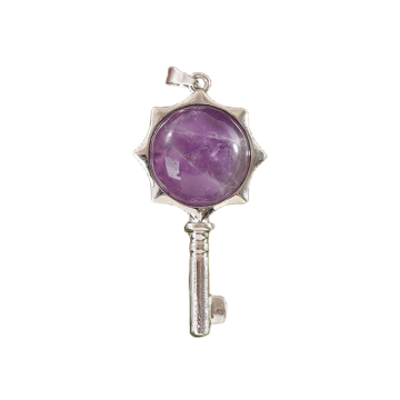 Amethyst Round Cabs Silver Alloy Key Pendant for DIY Making Jewelry