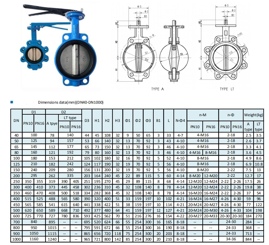 Wafer Butterfly Valve with Lever Lt Type