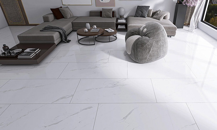 Large Format Porcelain Tile - Carrara White Polished Glazed Ceramic ...