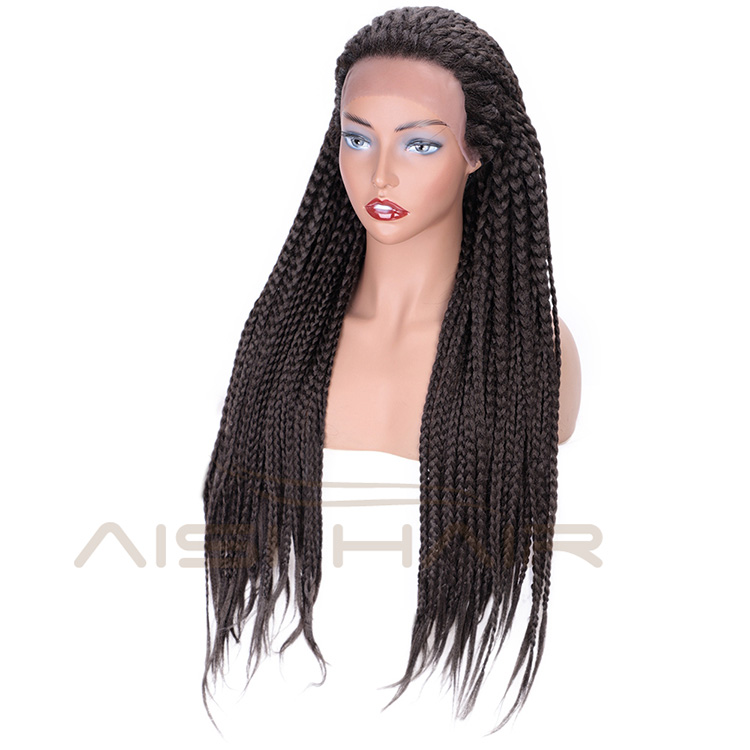 Aisi Hair Heat Resistant Braid Box Lace Front Three Braids Long Wigs Dark Brown Long Lace Front Wigs for Black Women