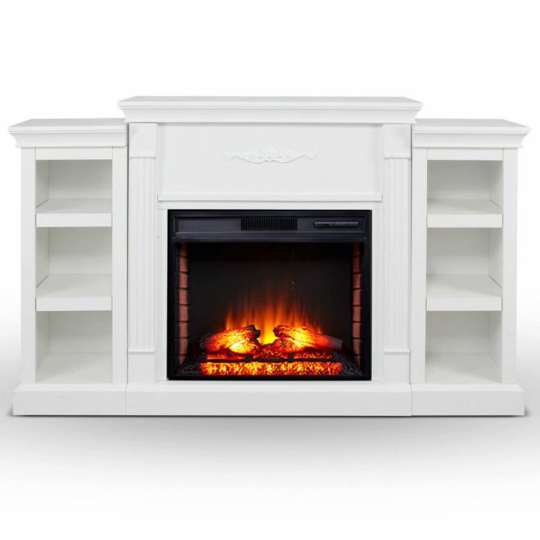 Modern Insert Electric Fireplace Decorative Entertainment Center TV Stand With Detachable Side Cabinets, Wood, Cream White