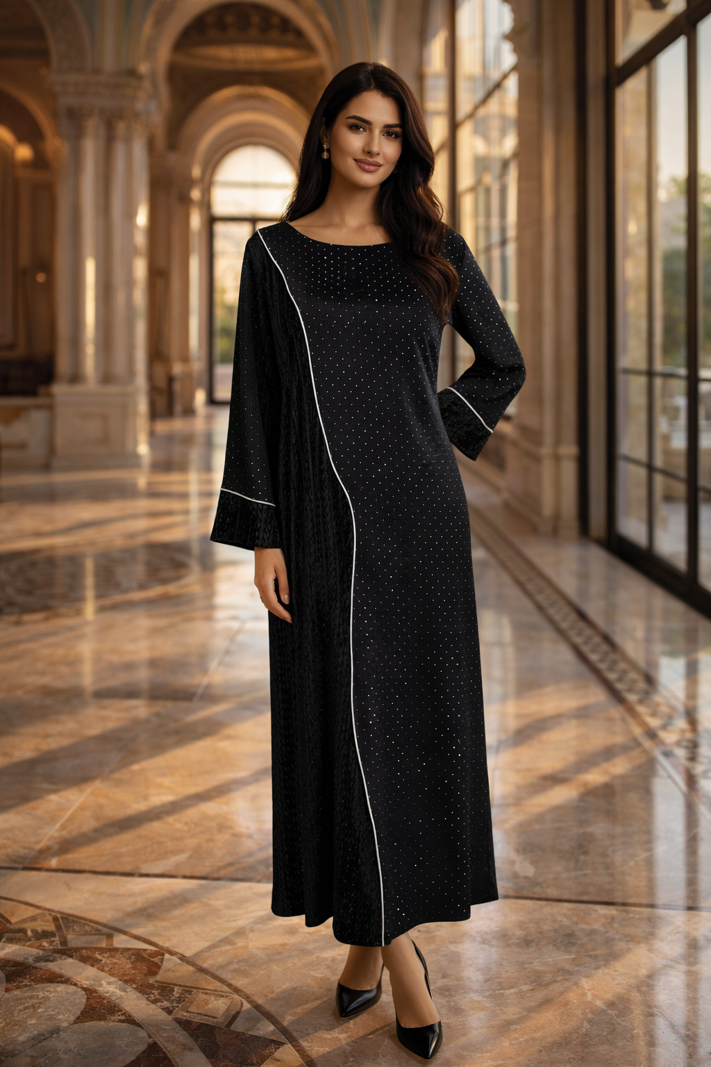 نمای جلو لوله کشی ژاکارد کنتراست نوار مخملی مشکی black velvet stripe jacquard contrast piping front view