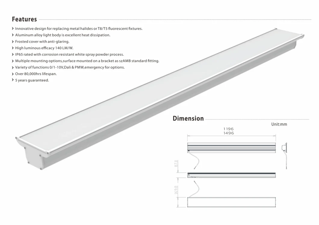 Zl Type LED Linear High Bay Lights for Commerce/Resident/Industry