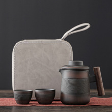 Retro Purple Pottery Travel Tea Set: One Pot, Two Cups - Portable Kung Fu Tea Set for Outdoors