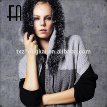 Facrory wholesale cashmere shawl with fox fur trim hood